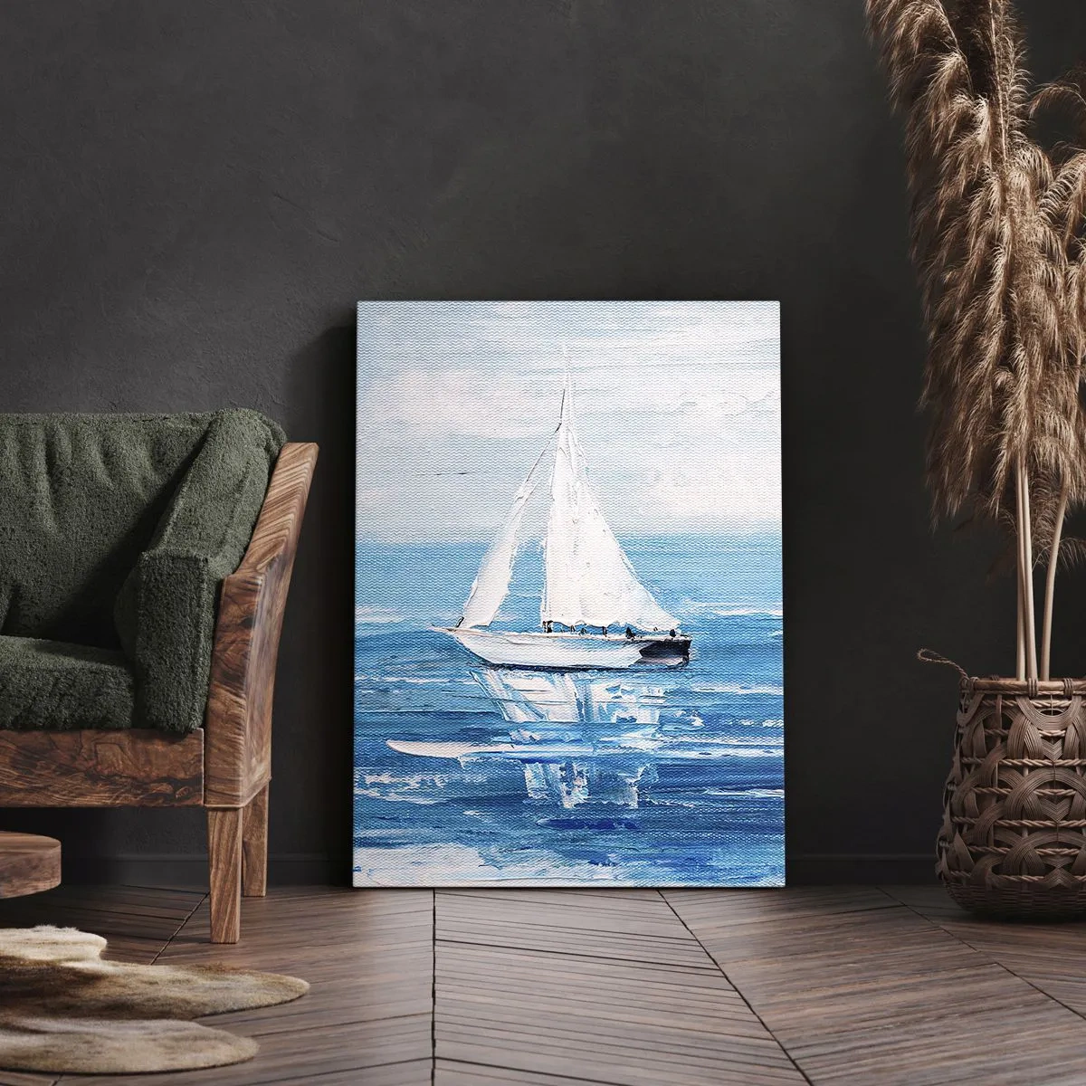 Bild auf Leinwand - Leinwandbild - Yachten auf dem blauen Meer im künstlerischen Stil - 50x70cm - Mit Freund an der Seite - Moderne Wanddekoration für Wohnzimmer und Schlafzimmer ARTTOR