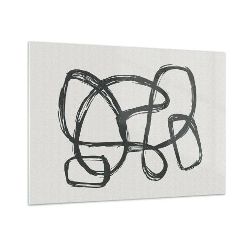 Glasbild - Bild auf glas - Schwarze Schleifen und Linien bilden eine abstrakte Komposition auf weißem Hintergrund. - 100x70cm - Schleifenabstraktion - Moderne Wanddekoration für Wohnzimmer und Schlafzimmer ARTTOR