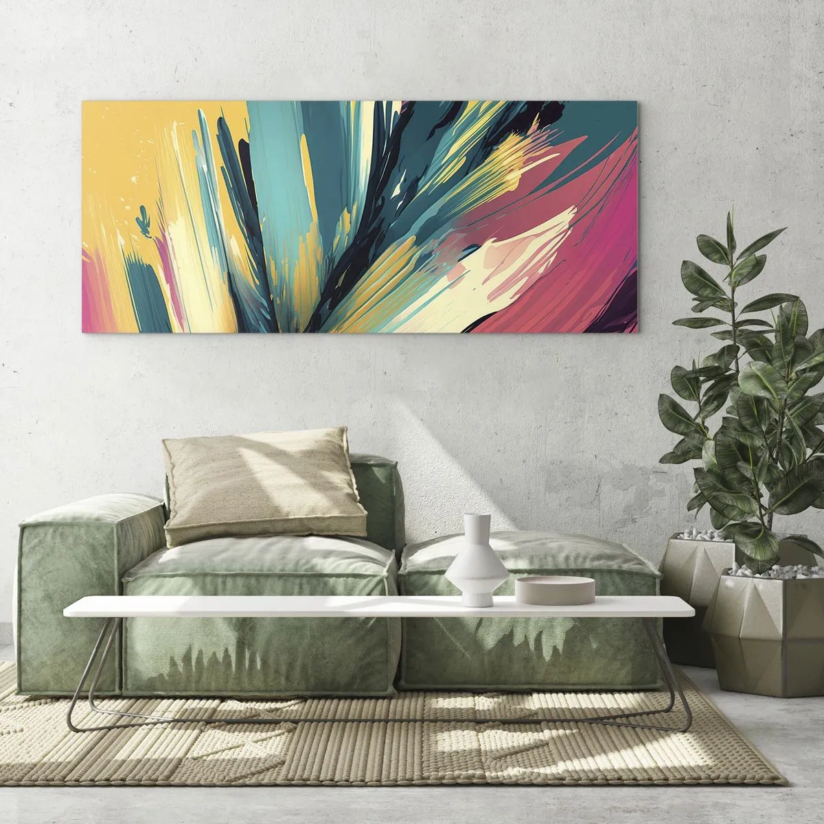 Glasbild - Bild auf glas - Komposition – eine Explosion der Freude - 100x40 cm