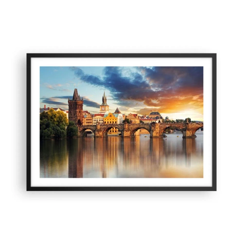 Poster in einem schwarzem Rahmen - Die historische Brücke über den Fluss im Licht der untergehenden Sonne - 70x50cm - Schön seit Ewigkeiten - Moderne Wanddekoration für Wohnzimmer und Schlafzimmer ARTTOR