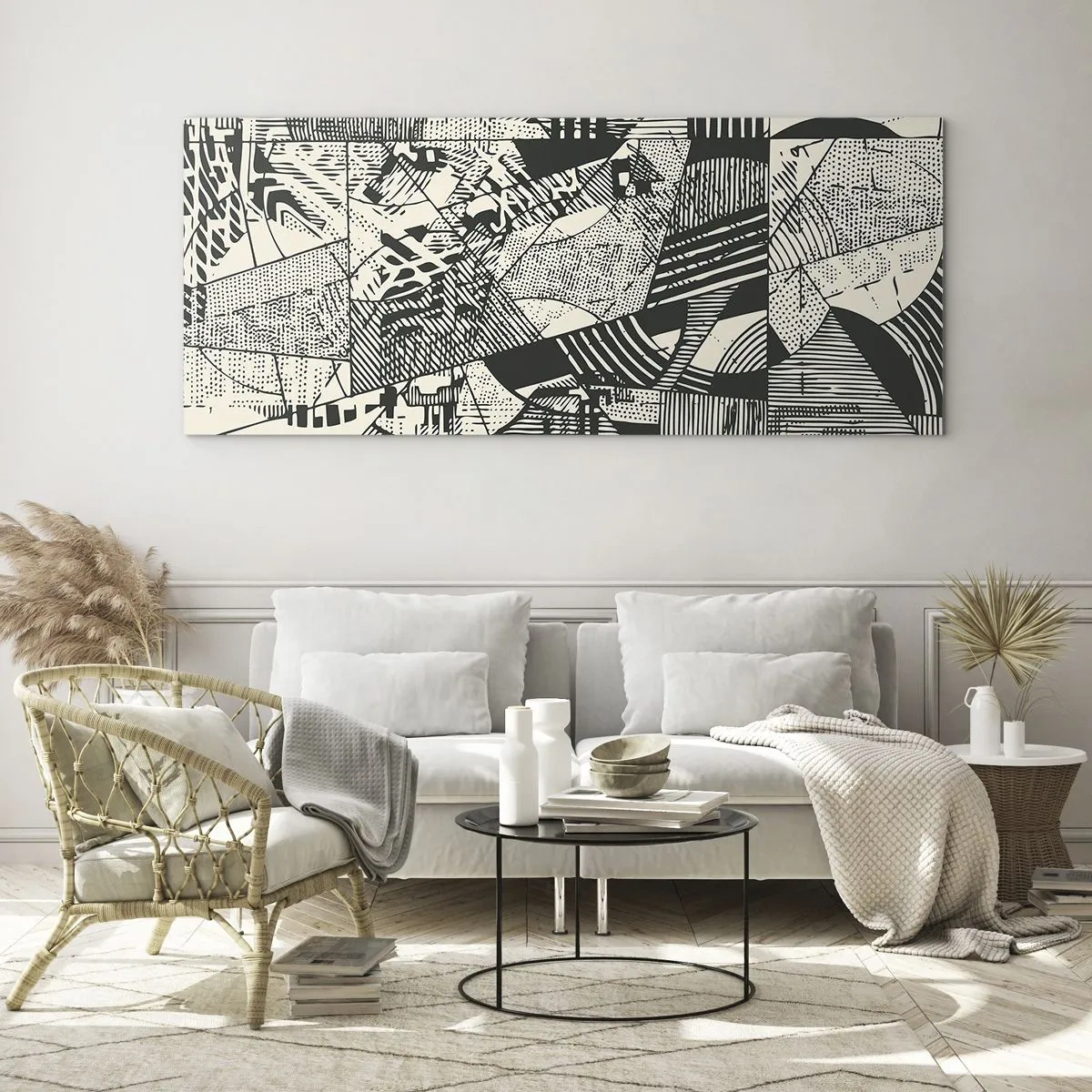 Glasbild - Bild auf glas - Geometrische abstrakte Muster in Grüntönen auf hellem Hintergrund - 140x50cm - Die Dynamik der Gegenwart - Moderne Wanddekoration für Wohnzimmer und Schlafzimmer ARTTOR