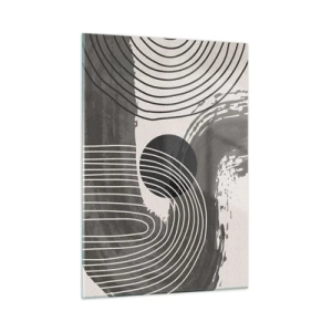 Glasbild - Bild auf glas - Moderne Abstraktion mit schwarzen und weißen Linien und einem Oval - 50x70cm - Oval gewinnt - Moderne Wanddekoration für Wohnzimmer und Schlafzimmer ARTTOR