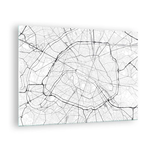 Glasbild - Bild auf glas - Schwarz-weißer Stadtplan mit Straßenraster und Ringstraßen - 70x50cm - Pariser Blume - Moderne Wanddekoration für Wohnzimmer und Schlafzimmer ARTTOR