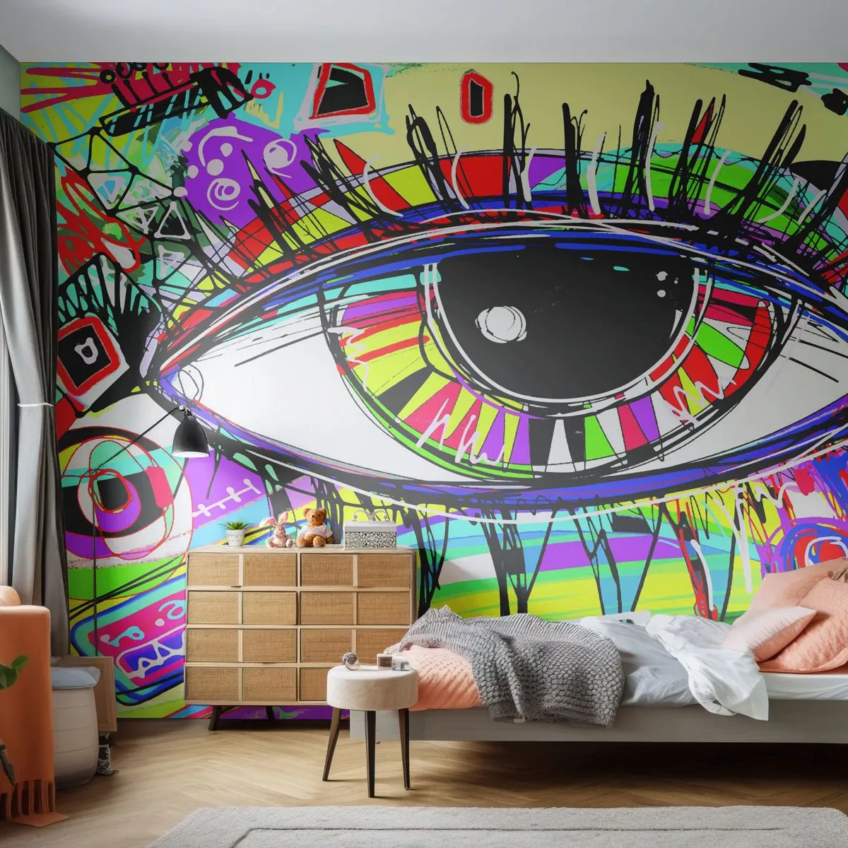 Selbstklebende Fototapete Deluxe Sticker - Buntes Auge - bunte Seele - Abstraktion, Auge, Grafik - 300x210 cm