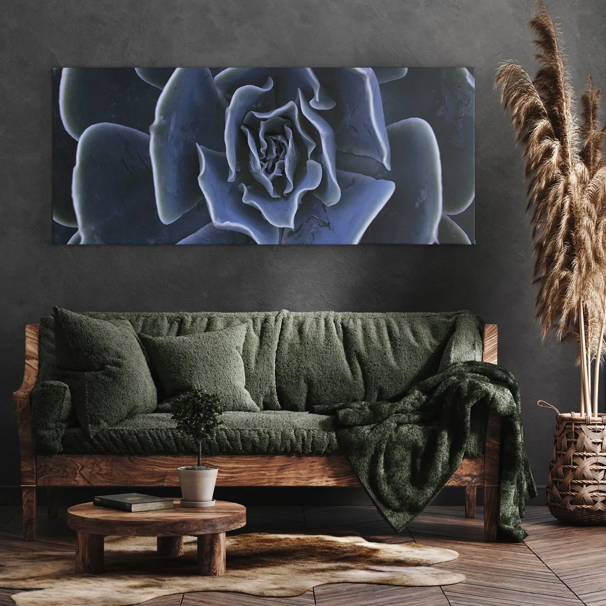 Bild auf Leinwand - Leinwandbild - Nahaufnahme einer grünen Sukkulentenrosette - 160x50cm - Wüstenblume - Moderne Wanddekoration für Wohnzimmer und Schlafzimmer ARTTOR