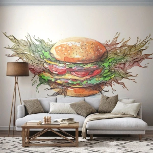 Fototapete Standard Eco - Heiße Versuchung - Gastronomie, Hamburger, Kulinarisch - 150x105 cm