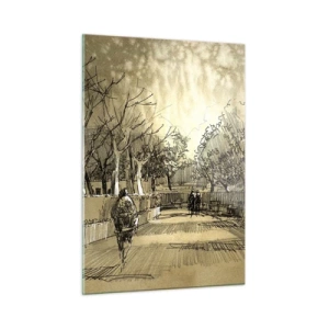 Glasbild - Bild auf glas - Eine Zeichnung eines Parks mit Wegen und Spaziergängern - 50x70cm - Ein Moment mit einer Feder angehalten - Moderne Wanddekoration für Wohnzimmer und Schlafzimmer ARTTOR