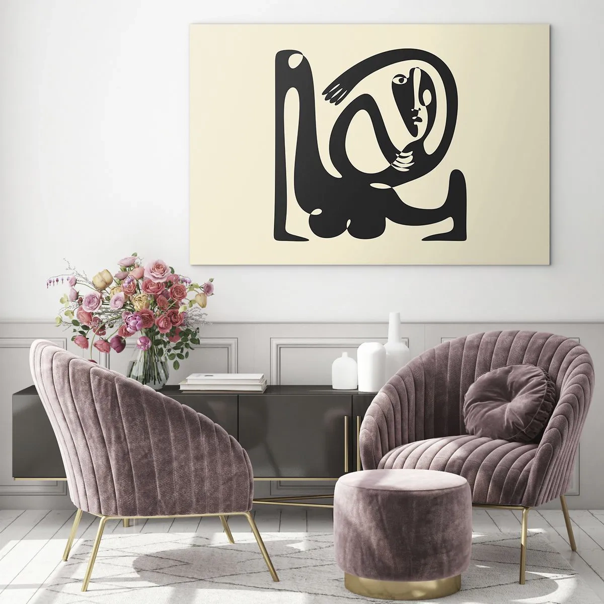 Glasbild - Bild auf glas - Abstraktes Porträt im Stil von Picasso - 100x70cm - Fast wie Picasso - Moderne Wanddekoration für Wohnzimmer und Schlafzimmer ARTTOR