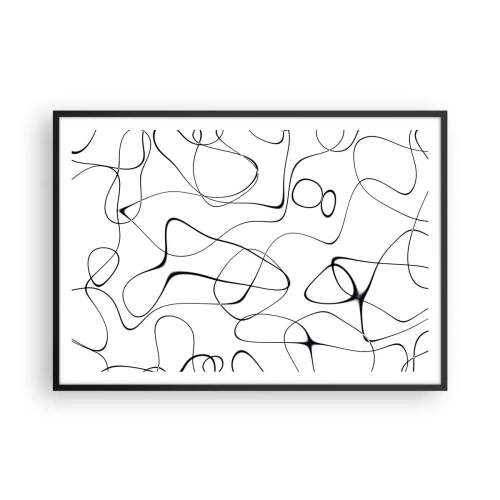 Poster in einem schwarzem Rahmen - Abstrakte schwarze Linien auf weißem Hintergrund im minimalistischen Stil - 100x70cm - Lebenswege, Wechselfälle - Moderne Wanddekoration für Wohnzimmer und Schlafzimmer ARTTOR