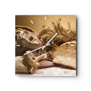 Wanduhr - Glasuhr - Eine Landschaft mit Brot, Mehl und Ähren im rustikalen Stil. - 30x30cm - Wie mit einem Messer geschnitten - Moderne Wanddekoration für Wohnzimmer und Schlafzimmer ARTTOR