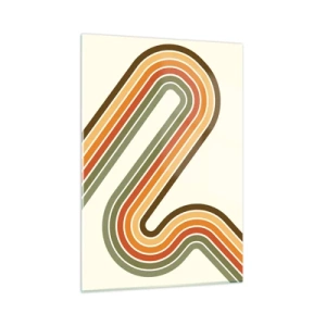 Glasbild - Bild auf glas - Geometrische Abstraktion im Retro-Stil mit Wellenlinien - 50x70cm - Zickzack zum Ziel - Moderne Wanddekoration für Wohnzimmer und Schlafzimmer ARTTOR