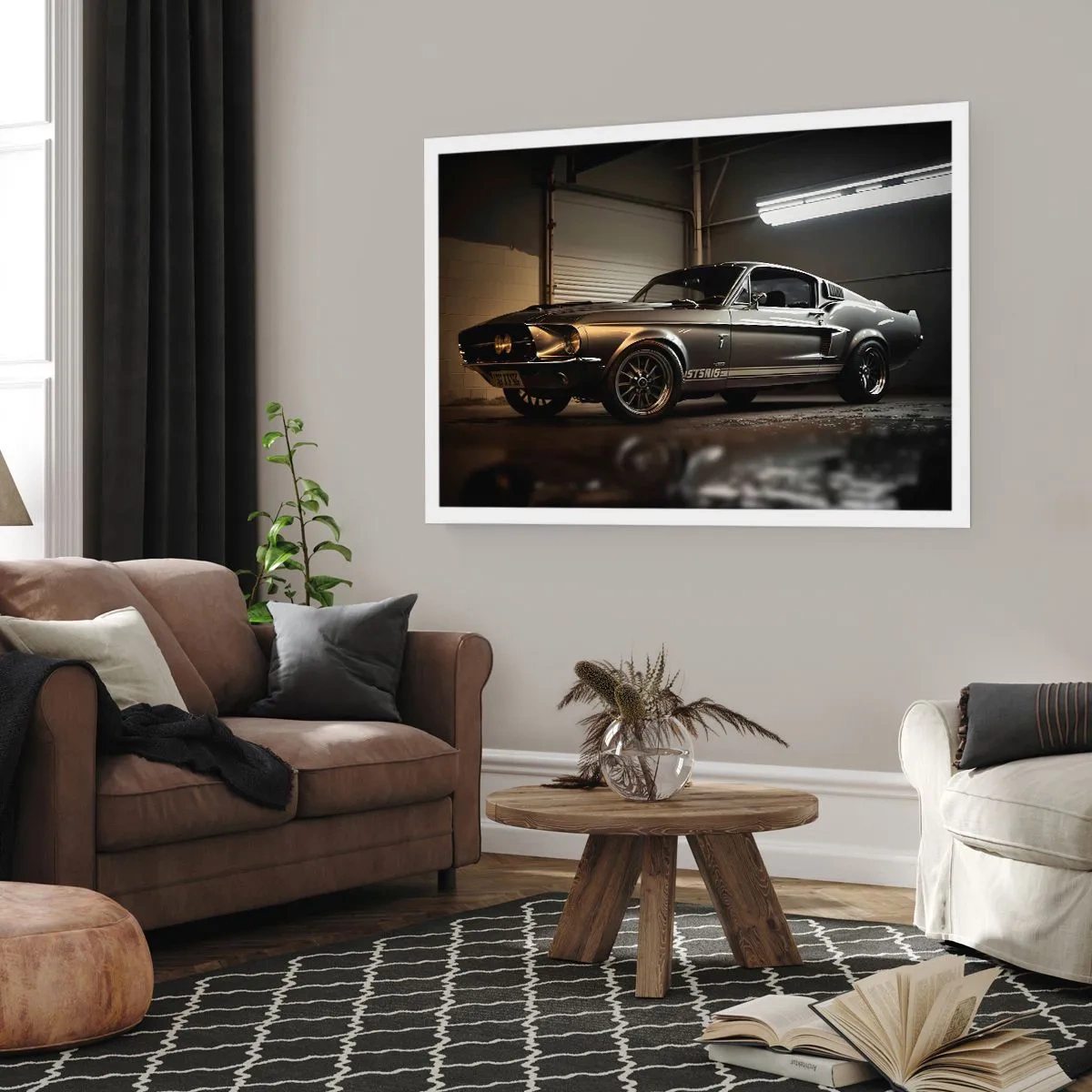 Poster - Oldtimer in Retro-Garage - 100x70cm - Zurück in die Vergangenheit - Moderne Wanddekoration für Wohnzimmer und Schlafzimmer ARTTOR