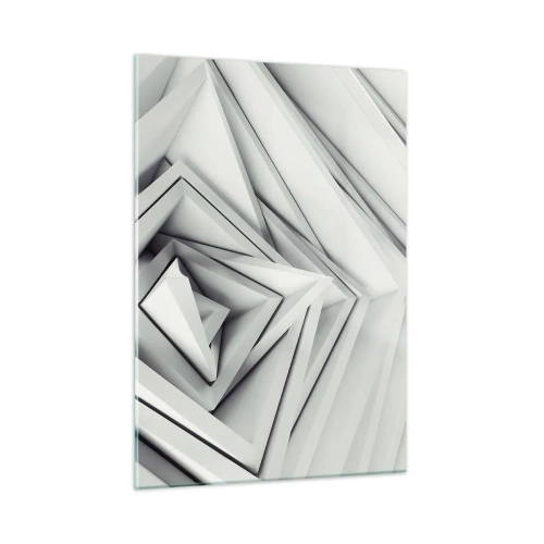 Glasbild - Bild auf glas - Dreidimensionale geometrische Formen in Grautönen - 50x70cm - Spitzwinklige Knospen - Moderne Wanddekoration für Wohnzimmer und Schlafzimmer ARTTOR
