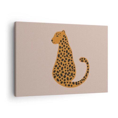 Bild auf Leinwand - Leinwandbild - Eine minimalistische Zeichnung eines Panthers auf beigem Hintergrund - 70x50cm - Leopardenmuster ist ein modisches Muster - Moderne Wanddekoration für Wohnzimmer und Schlafzimmer ARTTOR