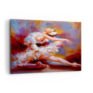 Bild auf Leinwand - Leinwandbild - Eine Ballerina in dynamischer Pose inmitten von Pastellfarben. - 100x70cm - Schwan Gnade - Moderne Wanddekoration für Wohnzimmer und Schlafzimmer ARTTOR