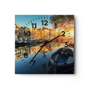Wanduhr - Glasuhr - Morgen in Amsterdam - 30x30 cm
