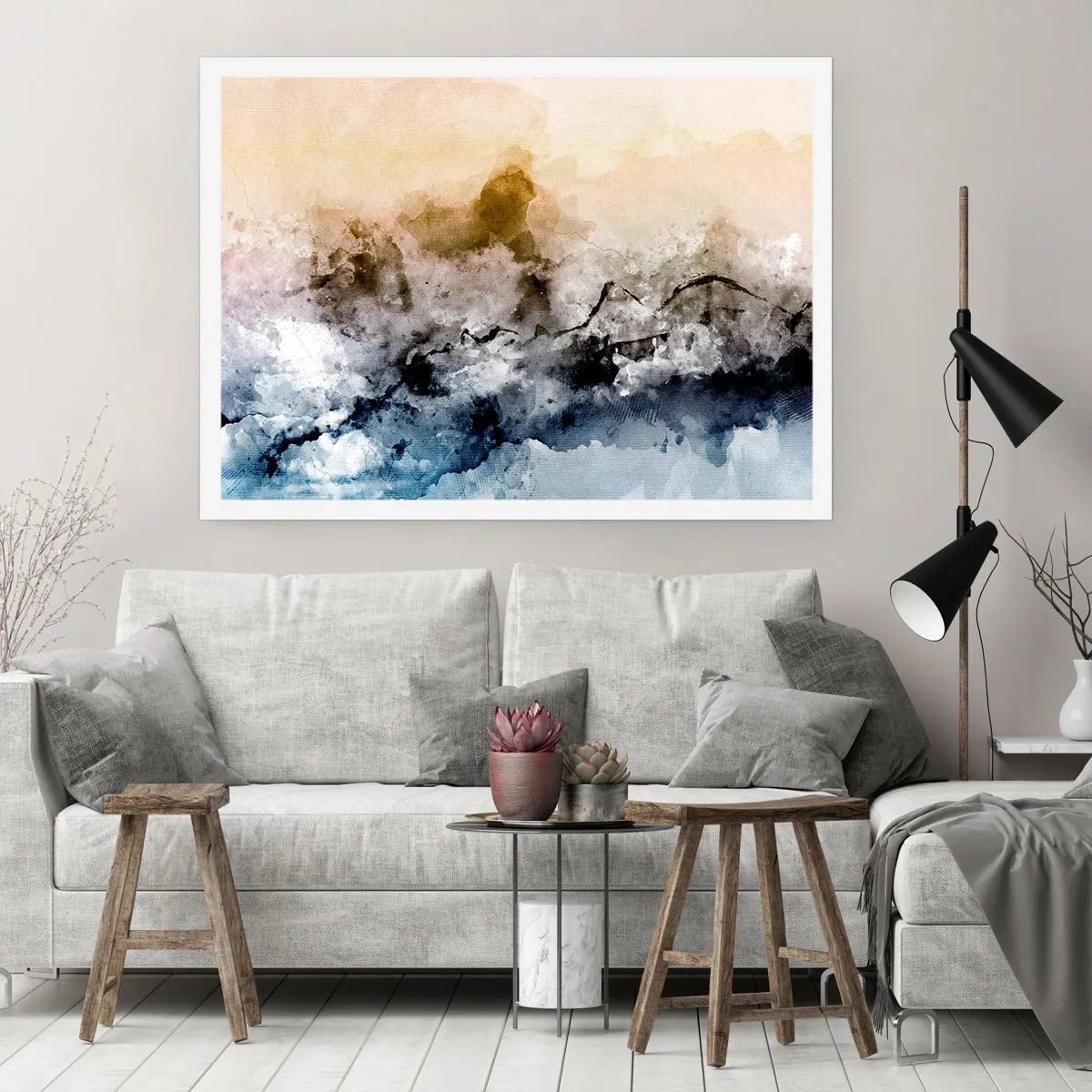 Poster - Abstrakte Landschaft mit Nebel und dezenten Farben - 100x70cm - In einer Nebelwolke ertrunken - Moderne Wanddekoration für Wohnzimmer und Schlafzimmer ARTTOR