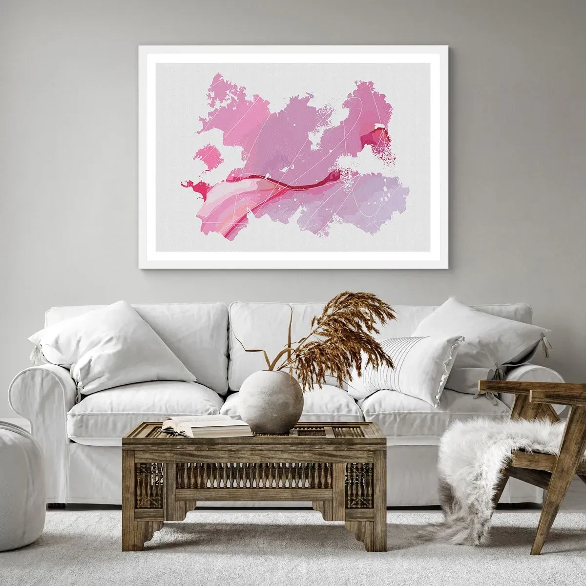Poster in einem weißen Rahmen - Karte der Rosawelt - 100x70 cm