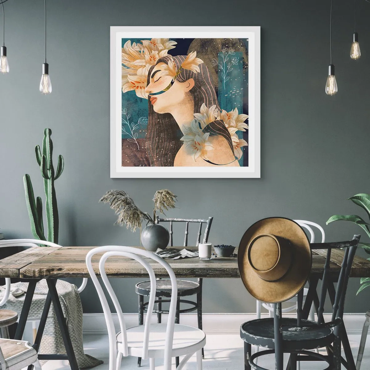 Poster in einem weißen Rahmen - Ein Märchen über eine Prinzessin mit Lilien - 40x40 cm