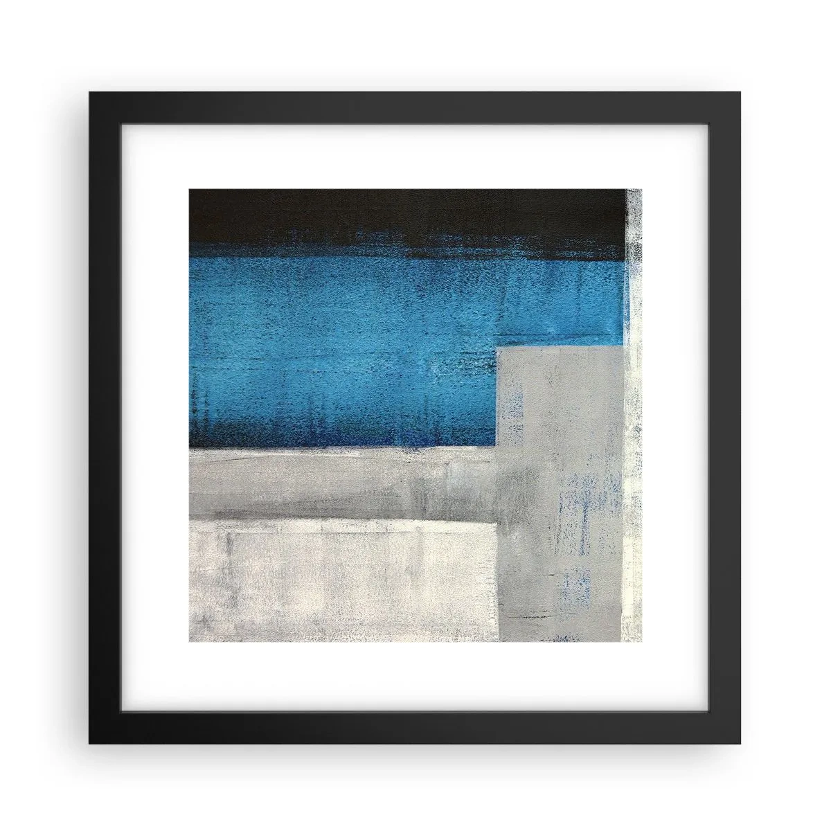 Poster in einem schwarzem Rahmen - Poetische Komposition aus Grau und Blau - 30x30 cm