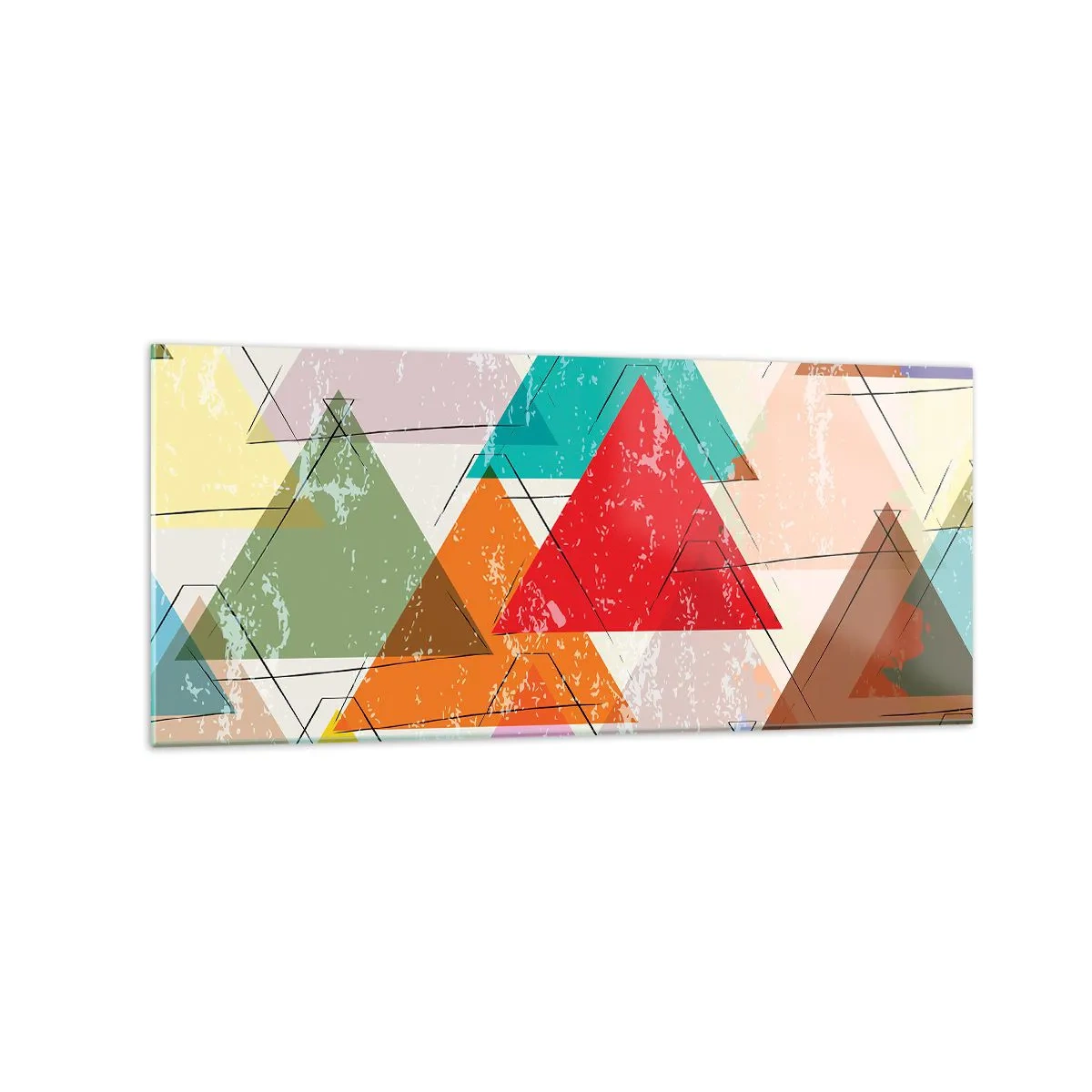 Glasbild - Bild auf glas - Bunte Abstraktion mit geometrischen Dreiecken - 120x50cm - Drei mal drei - Moderne Wanddekoration für Wohnzimmer und Schlafzimmer ARTTOR