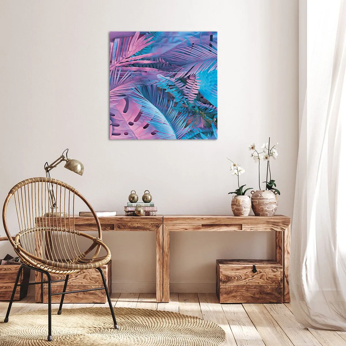 Bild auf Leinwand - Leinwandbild - Tropen in Rosa und Blau - 70x70 cm