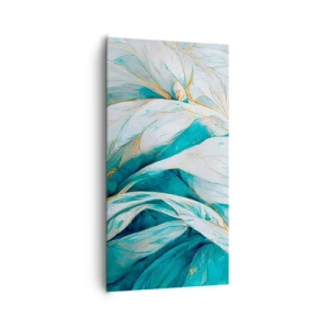 Bild auf Leinwand - Leinwandbild - Blaue Abstraktion mit goldenem Motiv - 65x120 cm