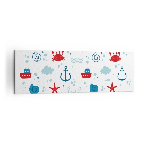 Bild auf Leinwand - Leinwandbild - Nautisches Muster mit Ankern, Schiffen und Krabben - 160x50cm - Märchen vom Meer - Moderne Wanddekoration für Wohnzimmer und Schlafzimmer ARTTOR
