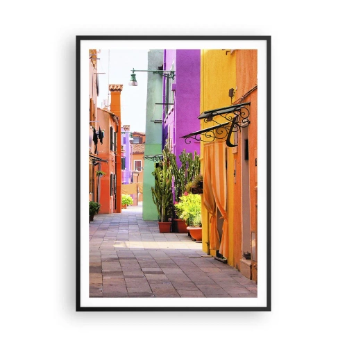 Poster in einem schwarzem Rahmen - Regenbogengasse - 70x100 cm