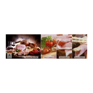 Fototapeten Muster Premium Canvas - Ein kulinarischer Traum mit einer Karaffe - Gastronomie, Fleisch, Tomaten - 100x30 cm