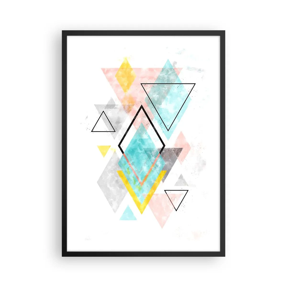 Poster in einem schwarzem Rahmen - Eine farbenfrohe Komposition geometrischer Formen auf weißem Hintergrund - 50x70cm - Geometrisches Spiel - Moderne Wanddekoration für Wohnzimmer und Schlafzimmer ARTTOR