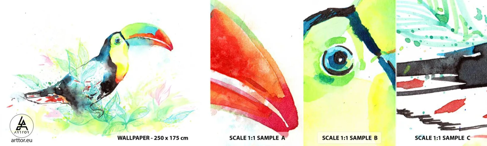 Fototapeten Muster Selbstklebend Deluxe Sticker - So bunt wie Südamerika - Vogel, Tukan, Für Kinder - 100x30 cm