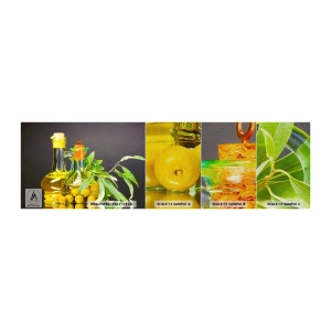 Fototapeten Muster Premium Sand - Stillleben mit Oliven und Olivenöl - Gastronomie, Oliven, Öl - 100x30 cm