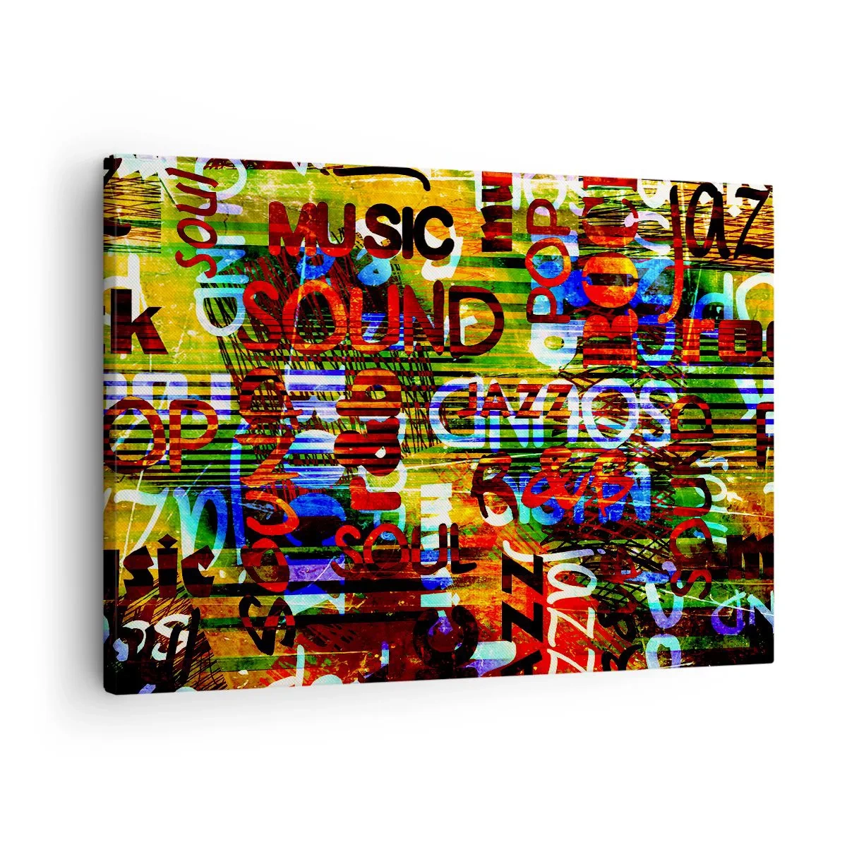 Bild auf Leinwand - Leinwandbild - Bunte Abstraktion mit Musikinschriften im Pop-Art-Stil - 70x50cm - Alle Farben des Klangs - Moderne Wanddekoration für Wohnzimmer und Schlafzimmer ARTTOR