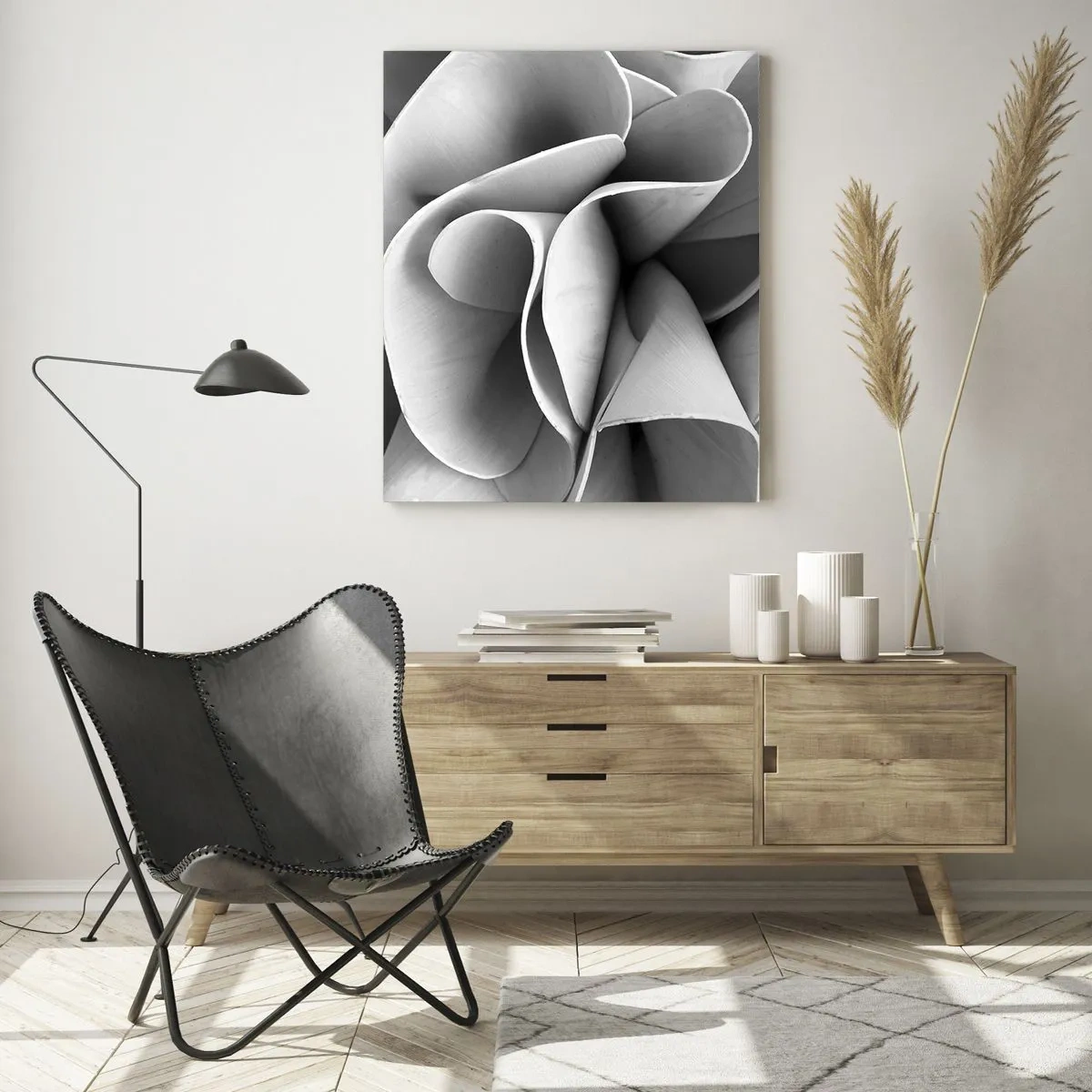 Glasbild - Bild auf glas - Schwarz-Weiß-Nahaufnahme abstrakter Spiralformen - 50x70cm - Es passiert im Weltraum - Moderne Wanddekoration für Wohnzimmer und Schlafzimmer ARTTOR