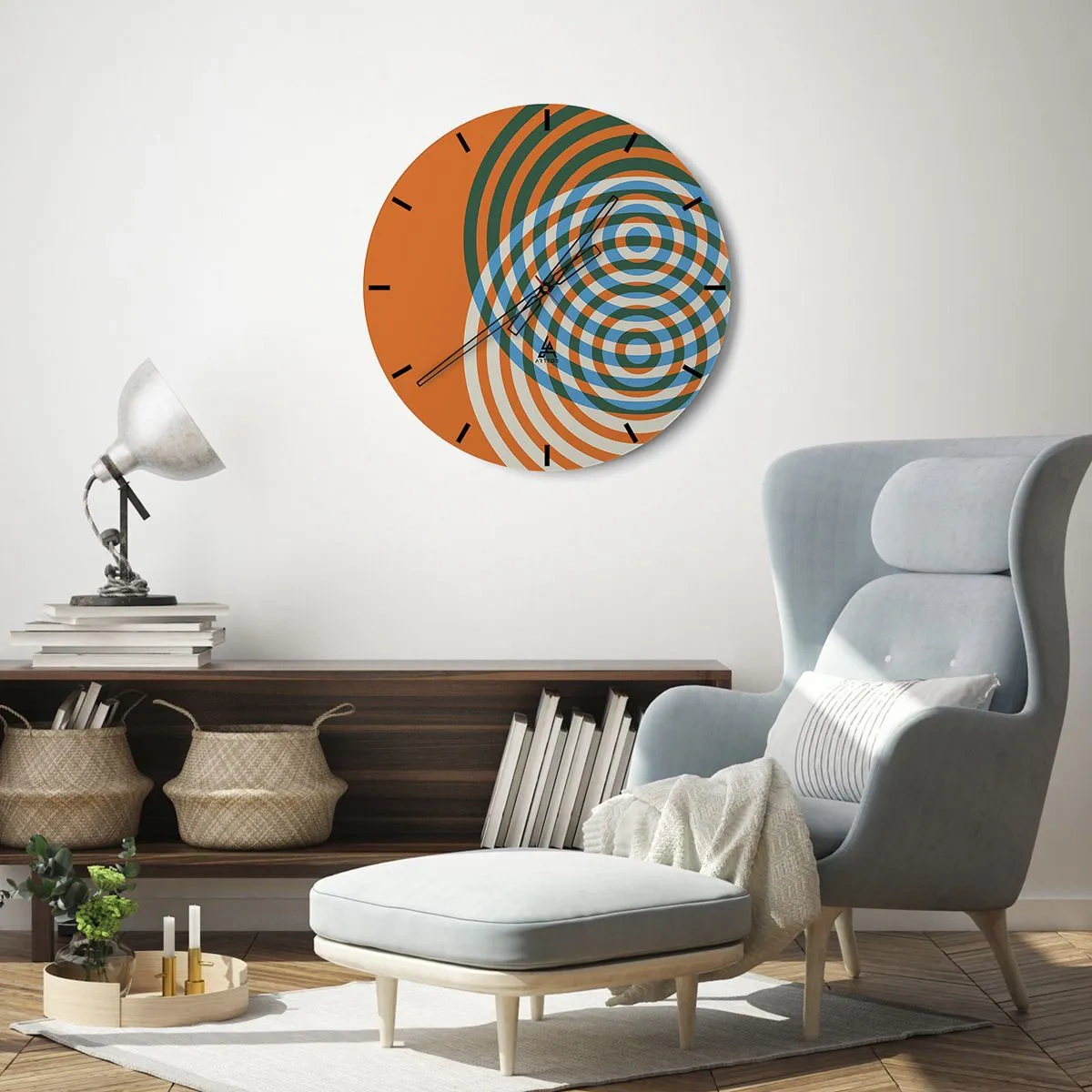 Wanduhr - Glasuhr - Geometrisches Muster mit konzentrischen Kreisen in warmen Farben - 30x30cm - Abstrakte kreisförmige Variation - Moderne Wanddekoration für Wohnzimmer, Küche und Schlafzimmer ARTTOR
