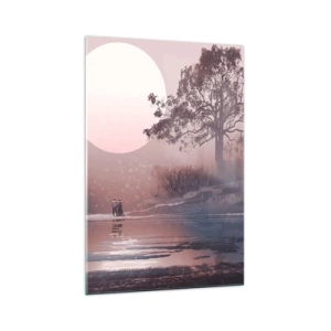 Glasbild - Bild auf glas - Romantische Szene mit dem Mond und einem Baum am Wasser - 70x100cm - Wunder der Nacht - Moderne Wanddekoration für Wohnzimmer und Schlafzimmer ARTTOR