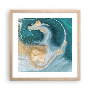 Poster in einem Rahmen aus heller Eiche - Ein Strudel aus Gold und Türkis - 40x40 cm