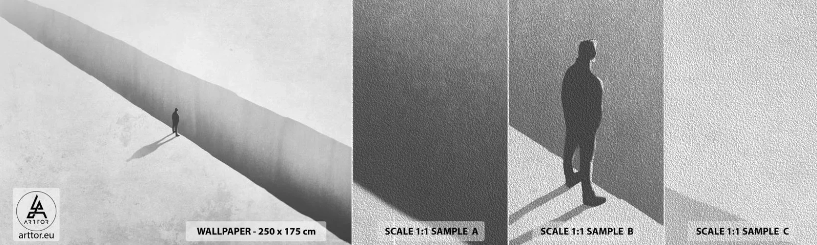 Fototapeten Muster Premium Sand - Klares Ziel - Abgrund, Minimalismus, Mann - 100x30 cm