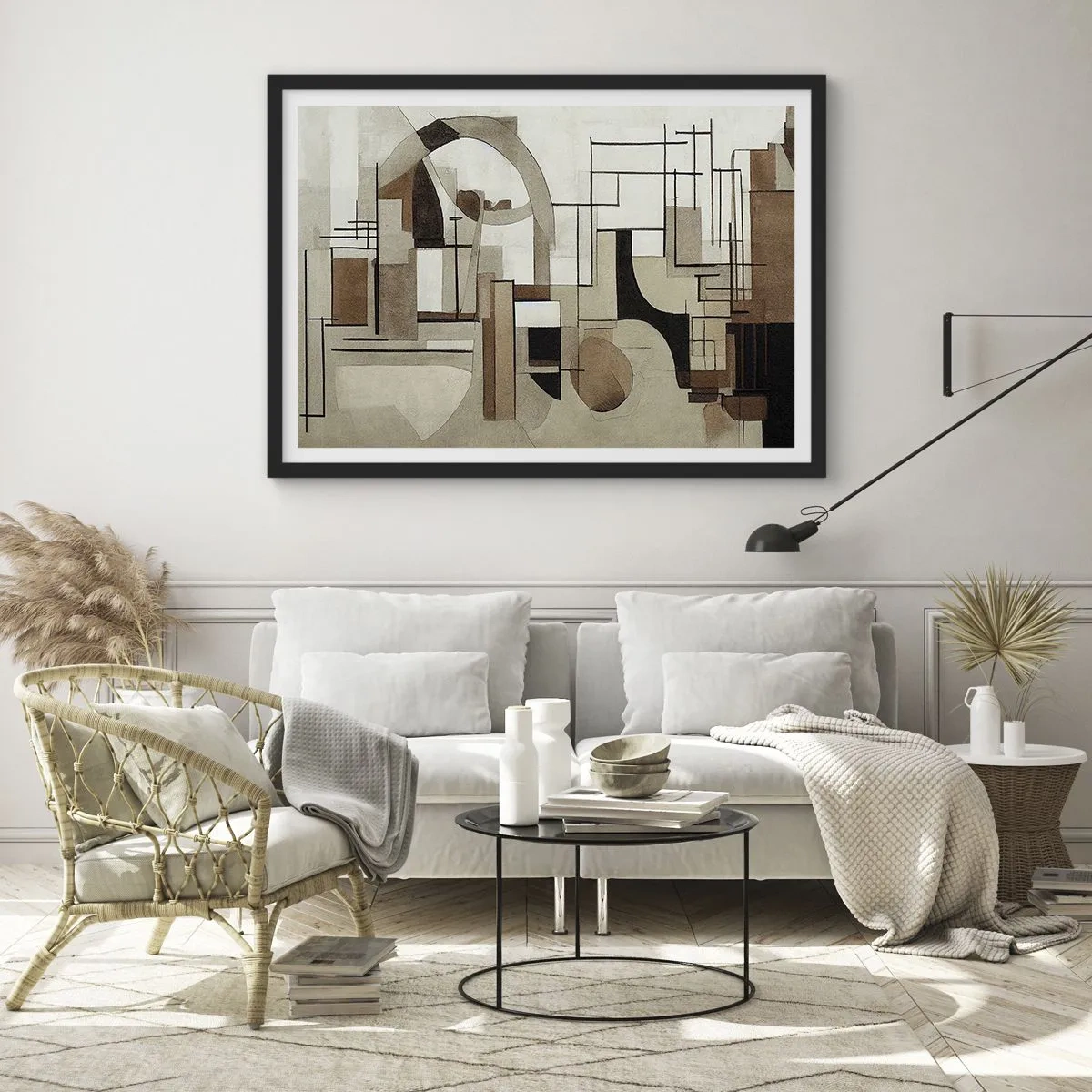 Poster in einem schwarzem Rahmen - Architektonische Abstraktion in Beige und Braun - 70x50cm - Stadtbild 2.0 - Moderne Wanddekoration für Wohnzimmer und Schlafzimmer ARTTOR