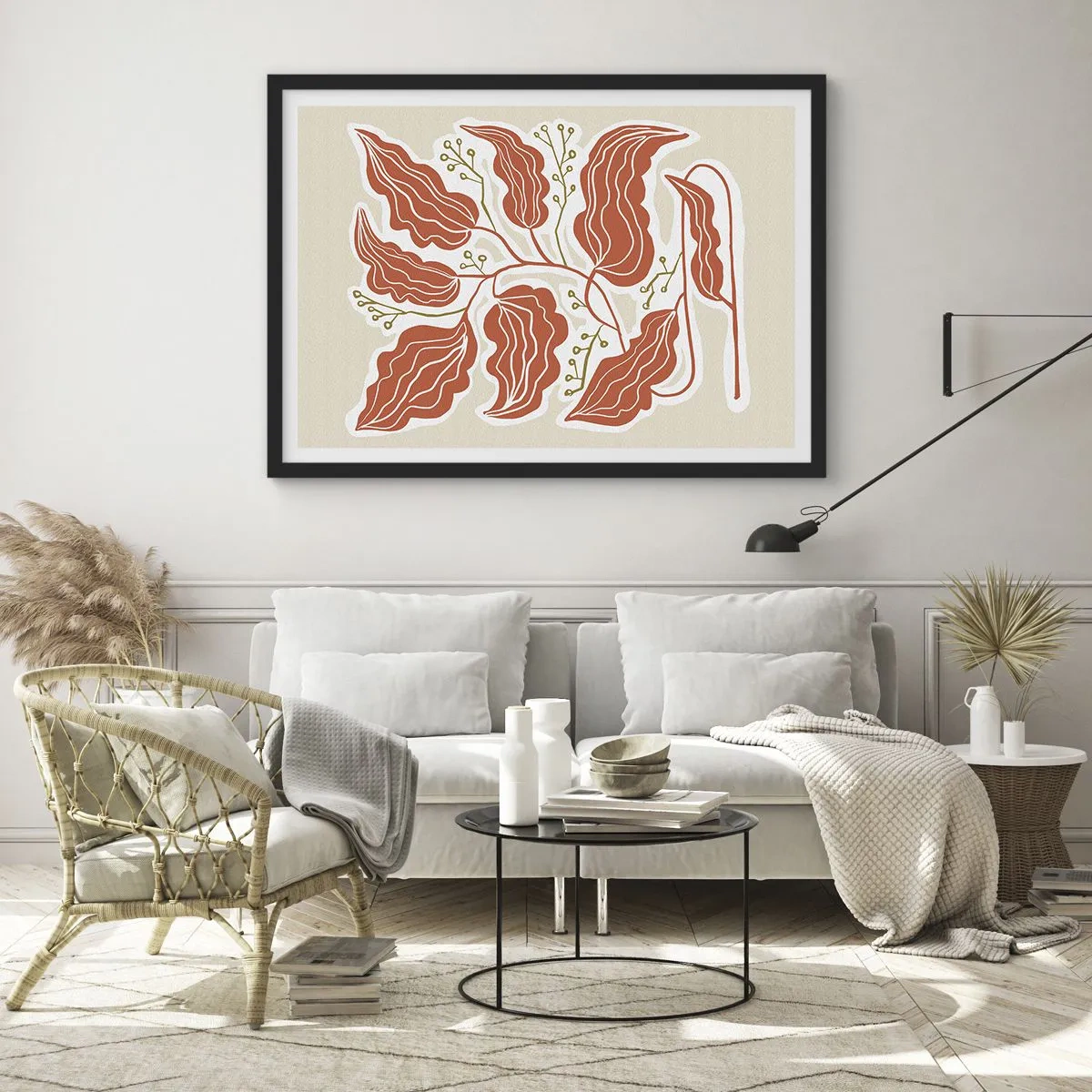 Poster in einem schwarzem Rahmen - Im Folkstil und korallenartig - 91x61 cm