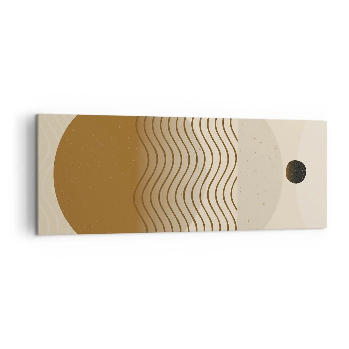 Bild auf Leinwand - Leinwandbild - Geometrische Abstraktion mit Kreisen und Wellenlinien in warmen Farben. - 140x50cm - Zur Entstehung geometrischer Figuren - Moderne Wanddekoration für Wohnzimmer und Schlafzimmer ARTTOR