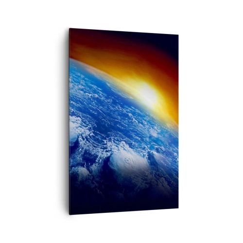 Bild auf Leinwand - Leinwandbild - Blick auf die Erde aus dem Weltraum bei Sonnenuntergang - 80x120cm - Sonnenaufgang über dem blauen Planeten - Moderne Wanddekoration für Wohnzimmer und Schlafzimmer ARTTOR