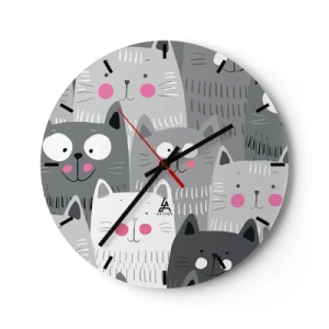 Wanduhr - Glasuhr - Graue und weiße Katzen im illustrativen Stil - 30x30cm - Katzenwelt - Moderne Wanddekoration für Wohnzimmer, Küche und Schlafzimmer ARTTOR