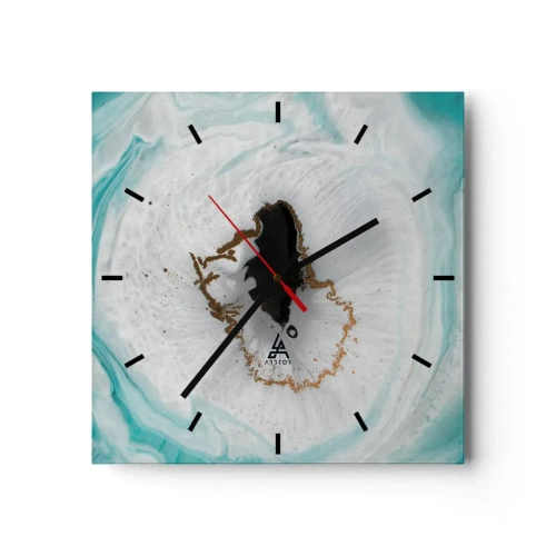 Wanduhr - Glasuhr - Abstraktes Geodenmotiv in Türkis-, Weiß- und Goldtönen - 30x30cm - Nach Innen eindringen - Moderne Wanddekoration für Wohnzimmer und Schlafzimmer ARTTOR