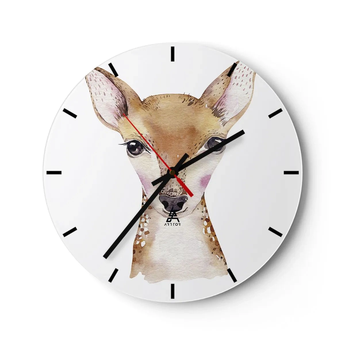 Wanduhr - Glasuhr - Aquarell-Illustration eines Rehs auf weißem Hintergrund - 30x30cm - Die Natur der Unschuld - Moderne Wanddekoration für Wohnzimmer, Küche und Schlafzimmer ARTTOR