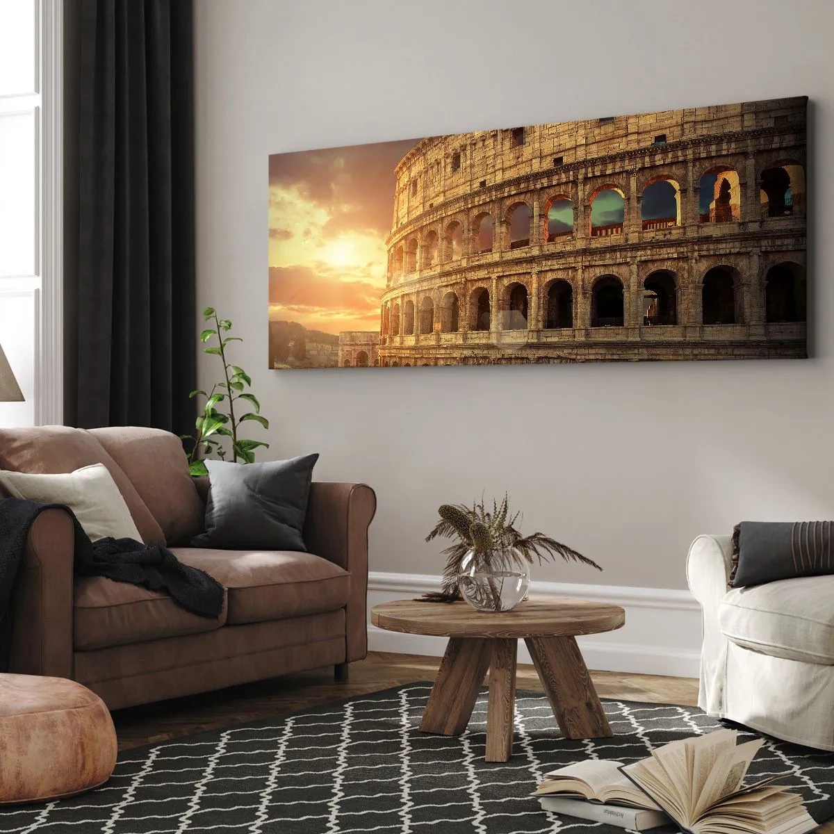 Bild auf Leinwand - Leinwandbild - Das Kolosseum in Rom bei Sonnenuntergang - 120x50cm - Ein kolossaler Eindruck - Moderne Wanddekoration für Wohnzimmer und Schlafzimmer ARTTOR