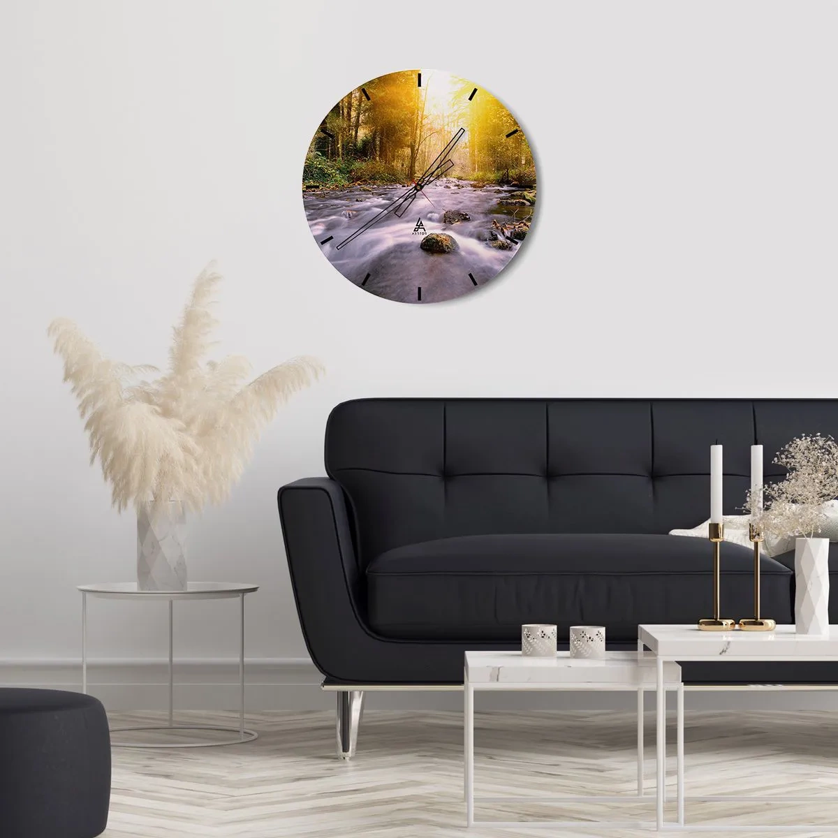 Wanduhr - Glasuhr - Malachit im Silber- und Goldrahmen - 30x30 cm