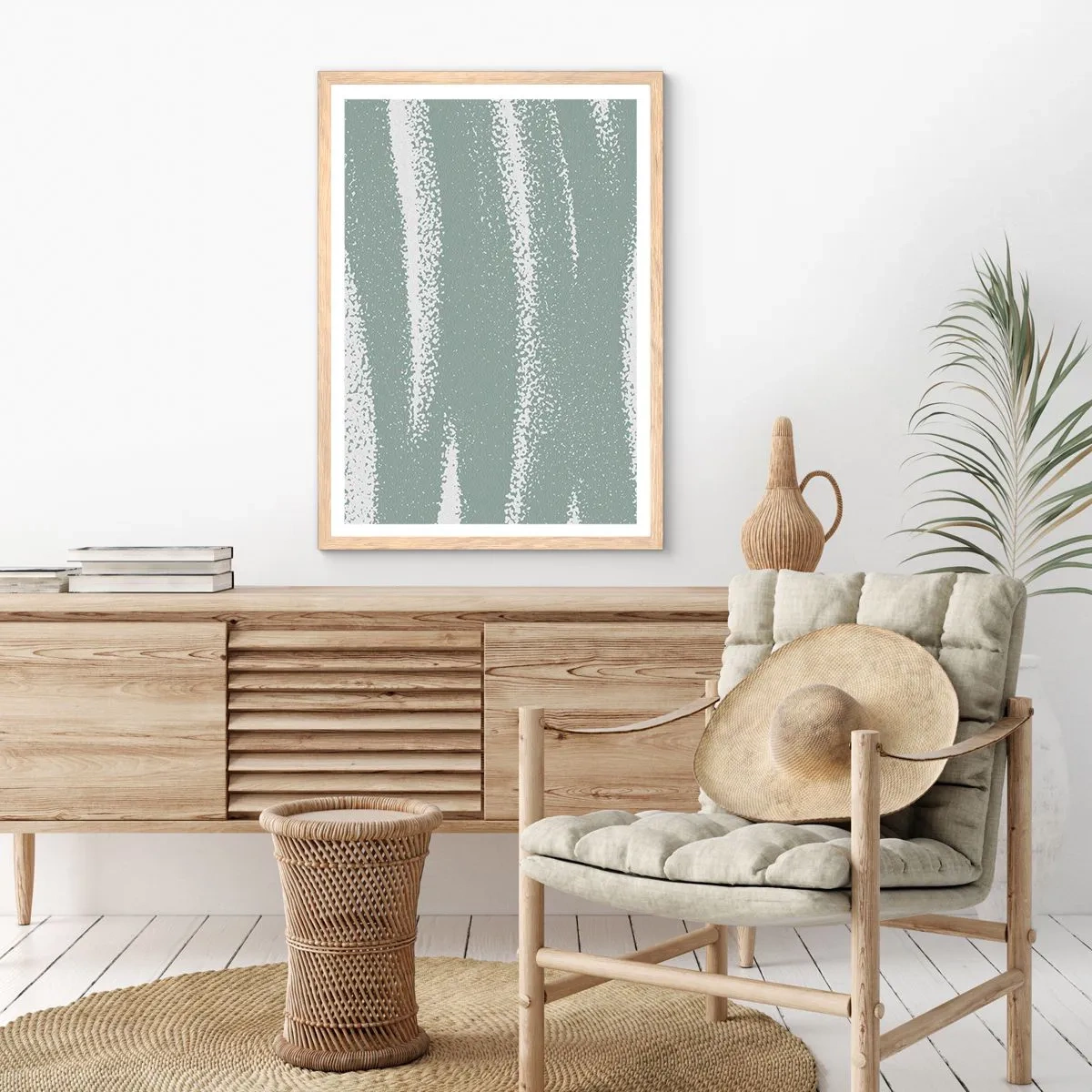 Poster in einem Rahmen aus heller Eiche - Abstraktion im Winterklima - 50x70 cm