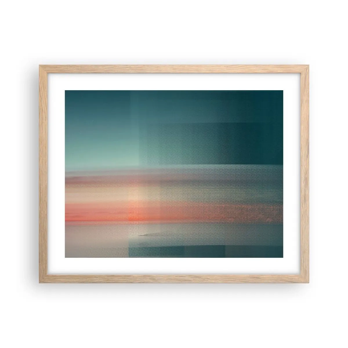 Poster in einem Rahmen aus heller Eiche - Abstraktion: Lichtwellen - 50x40 cm